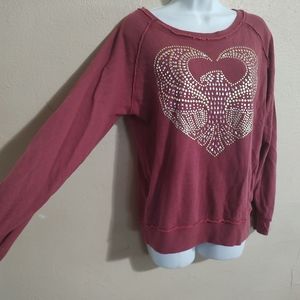 Roper SZ Small Medium Silver and Gold Studded Eagle Sweatshirt Maroon Red
